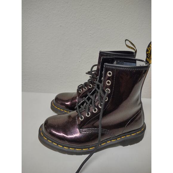 Dr Doc Martens Air Wair Patent Deep Purple Combat Boots Ladies Size 6 Men's sz 5 - Picture 5 of 14